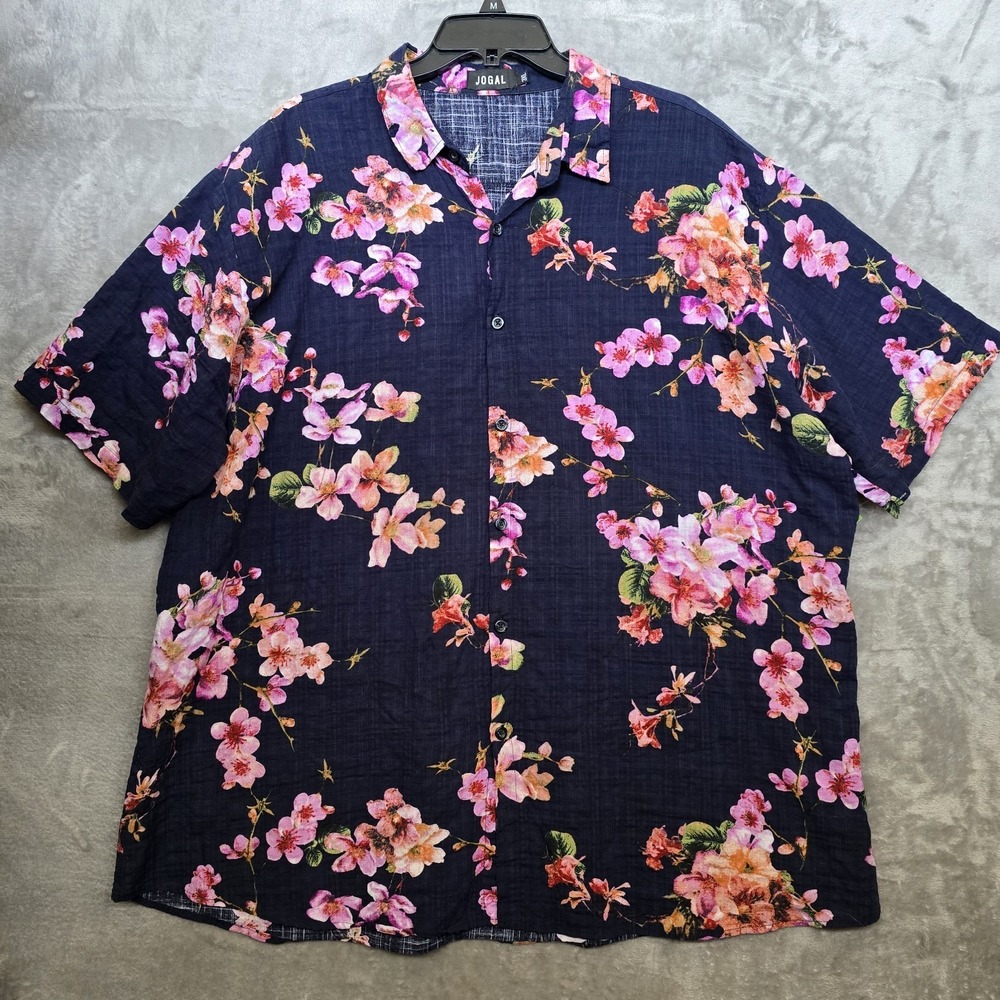 VTG Jogal Men's 3XL Hawaiian Button Down Camp Shirt Pink Floral Tropical Sakura